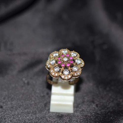 6 Carat Gold Plated White Topaz Pink Sapphire Flower Ring