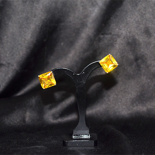 6 Carat Gold Plated Princess Cut Yellow Citrine Stud Earrings