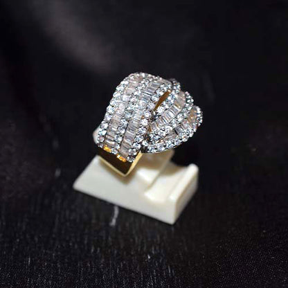 6 Carat Gold Plated Baguette and Pavé Weave Ring