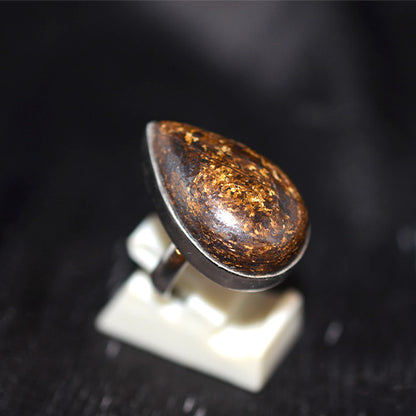 925 Sterling Silver Teardrop Bronzite Ring
