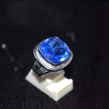 925 Sterling Silver Cushion Cut Blue Quartz Bypass Ring