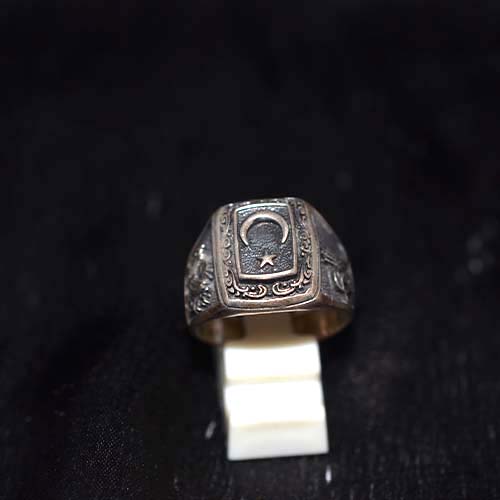 925 Sterling Silver Engraved Turkish Symbol Signet Ring