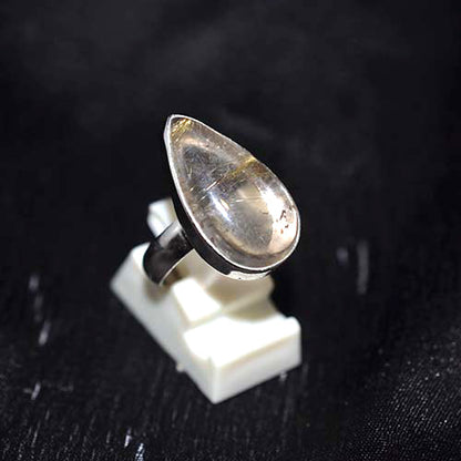 925 Sterling Silver Rutilated Quartz Elongated Teardrop Ring