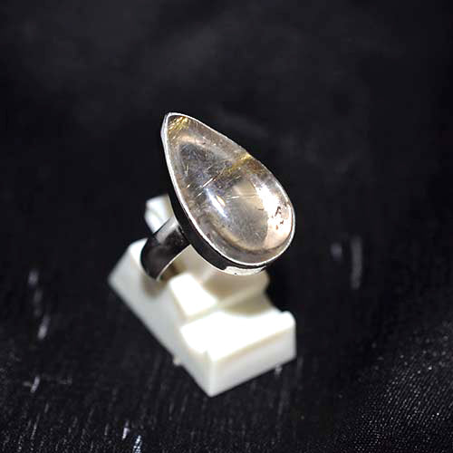 925 Sterling Silver Rutilated Quartz Elongated Teardrop Ring