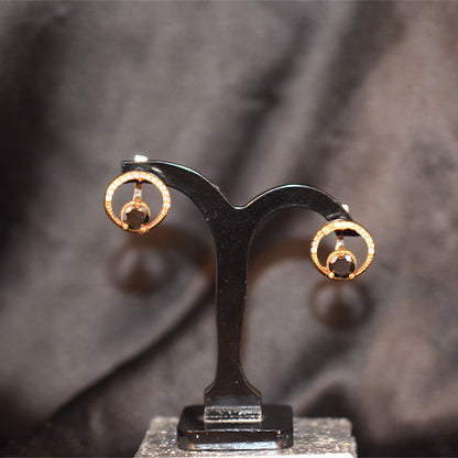 6 Carat Gold Plated Black Gemstone Circle Drop Stud Earrings
