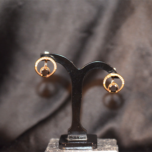 6 Carat Gold Plated Black Gemstone Circle Drop Stud Earrings