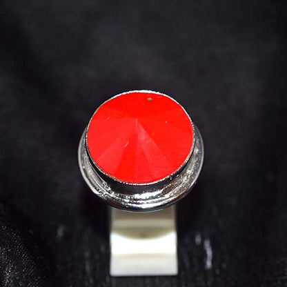 925 Sterling Silver Round Rose-Cut Red Coral Ring