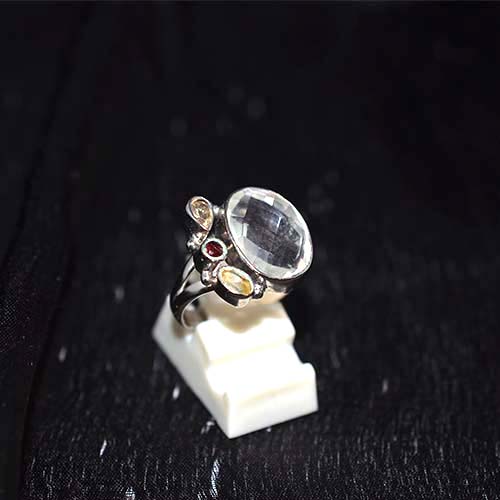 925 Sterling Silver Multi Gemstone Asymmetrical Ring