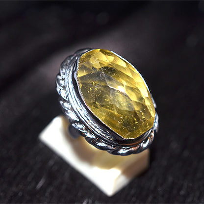 925 Sterling Silver Oval Citrine Turkish Ring with Rope Detail Band
