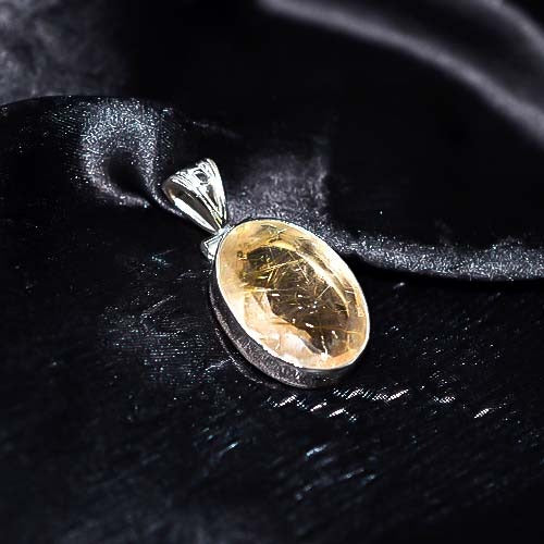925 Sterling Silver Oval Rutilated Quartz Pendant