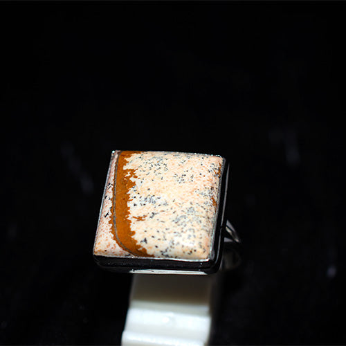 925 Sterling Silver Square Banded Picture Jasper Ring