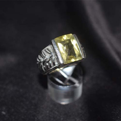 925 Sterling Silver Lemon Quartz Rectangle Statement Ring