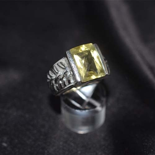 925 Sterling Silver Lemon Quartz Rectangle Statement Ring