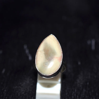 925 Sterling Silver Teardrop Cream Jasper Ring