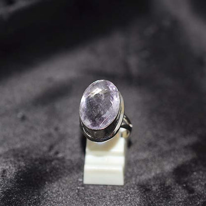 925 Sterling Silver Amethyst Faceted Oval Statement Ring