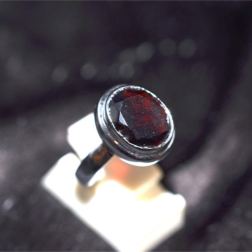 925 Sterling Silver Round Faceted Garnet Turkish Ring