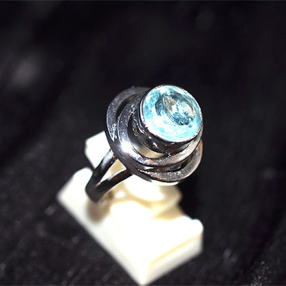925 Sterling Silver Blue Topaz Spiral Design Ring