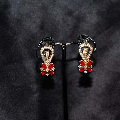 6 Carat Gold Plated Red Floral Drop Earrings
