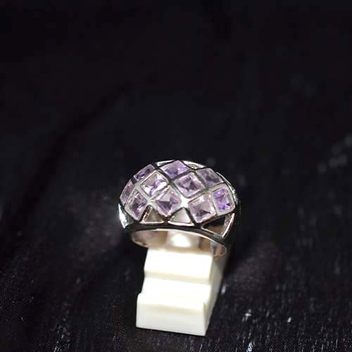 925 Sterling Silver Light Purple Gemstone Checkerboard Design Ring