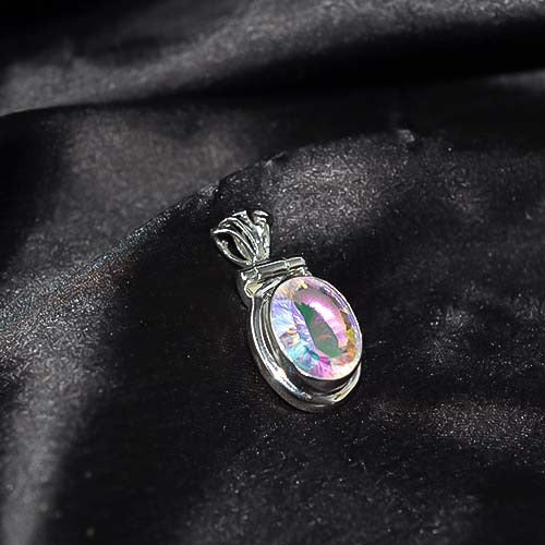 925 Sterling Silver Rainbow Mystic Topaz Oval Pendant