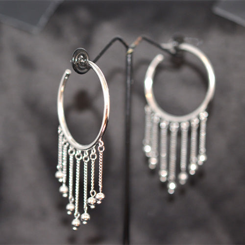 925 Sterling Silver Chain Fringe Hoop Earrings