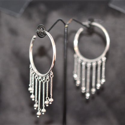 925 Sterling Silver Chain Fringe Hoop Earrings