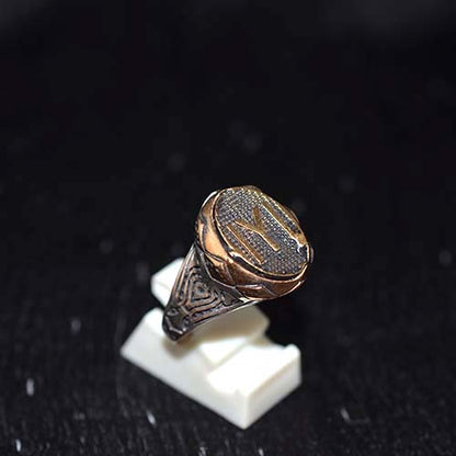 925 Sterling Silver Two-Tone Kayi Tribe IYI Signet Ring with Crescent Accents