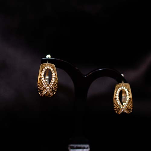 6 Carat Gold Plated Hollow Leaf CZ Hoop Earrings