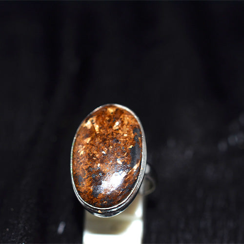 925 Sterling Silver Flaky Bronzite Oval Ring