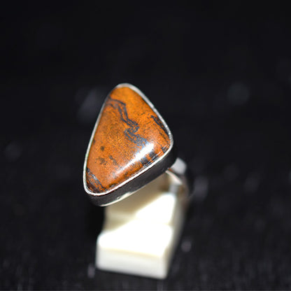 925 Sterling Silver Picture Jasper Triangle Ring