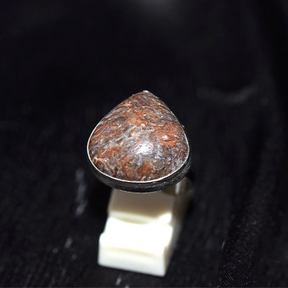 925 Sterling Silver Textured Red Jasper Teardrop Ring