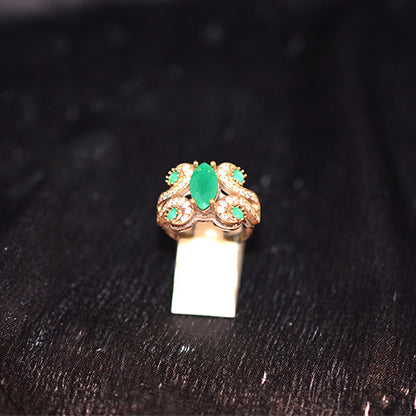 6 Carat Gold Plated Turkish Green Marquise Ornate Ring