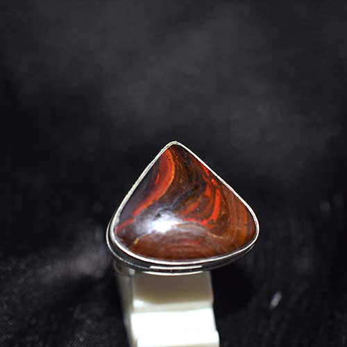 925 Sterling Silver Red Tiger Eye Triangle Ring