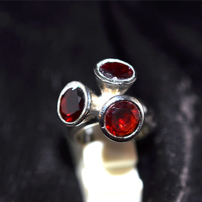 925 Sterling Silver Garnet Trinity Bezel Set Ring