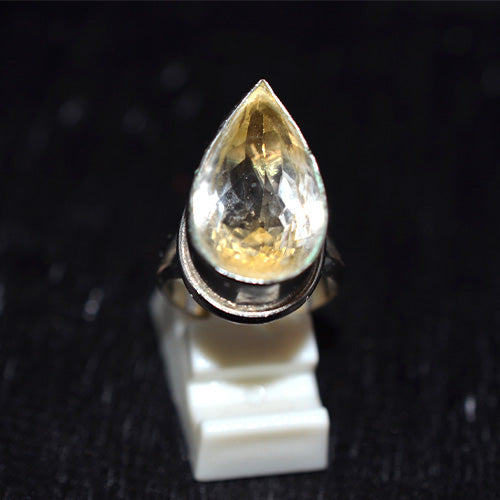 925 Sterling Silver Pear Cut Citrine Contoured Bezel Ring