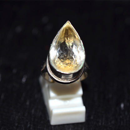 925 Sterling Silver Pear Cut Citrine Contoured Bezel Ring
