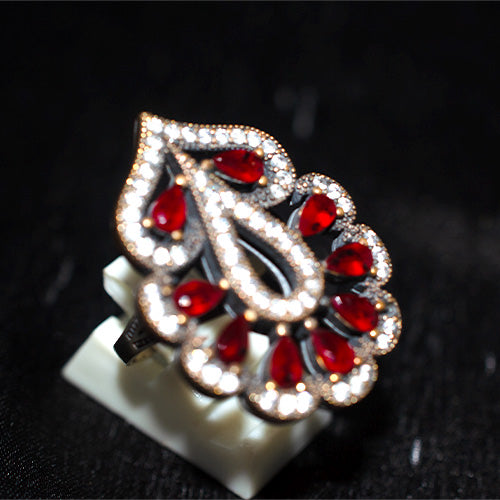 925 Sterling Silver Red Ruby Paisley Halo Ring