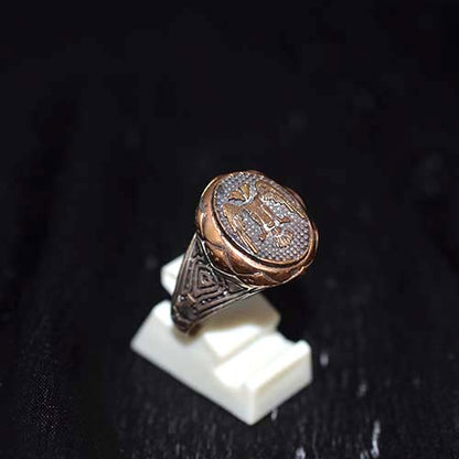 925 Sterling Silver Two-Tone Seljuk Eagle Motif Signet Ring