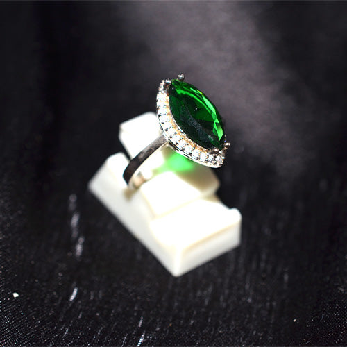 925 Sterling Silver Turkish Green Marquise Halo Ring