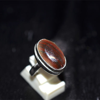 925 Sterling Silver Brown Cat's Eye Jasper Oval Ring