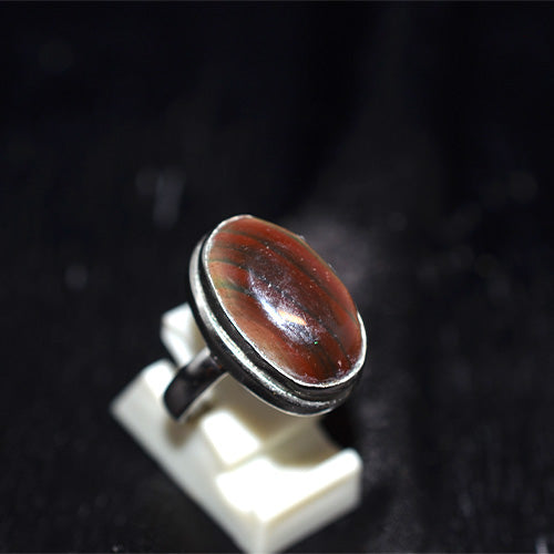 925 Sterling Silver Brown Cat's Eye Jasper Oval Ring