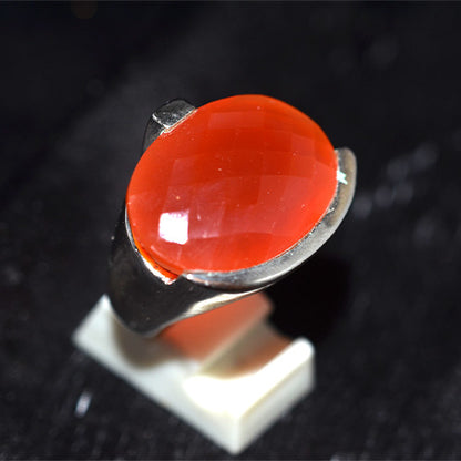 925 Sterling Silver Oval Faceted Carnelian Bypass Ring