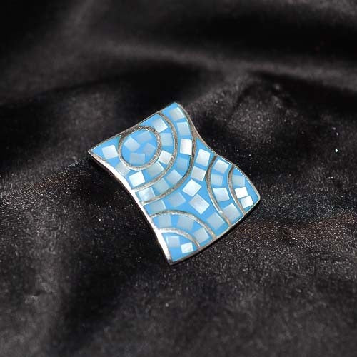 925 Sterling Silver Blue Enamel Mosaic Pendant