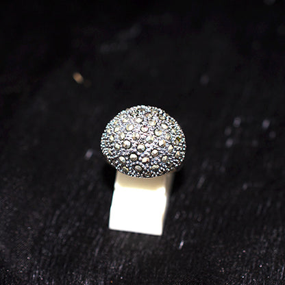 925 Sterling Silver Turkish Marcasite Pave Teardrop Ring