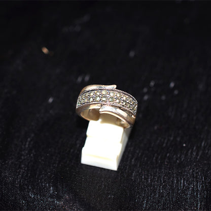 925 Sterling Silver Turkish Marcasite Crossover Band Ring