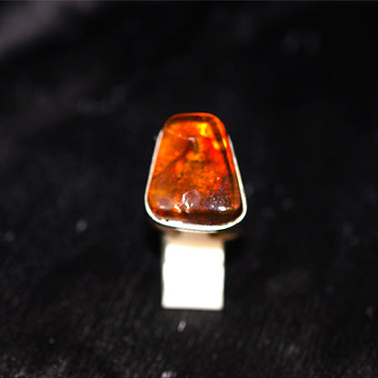 925 Sterling Silver Rectangular Amber Ring