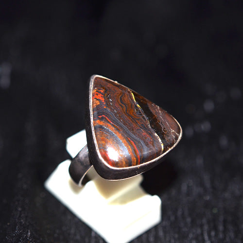 925 Sterling Silver Banded Tiger Iron Triangle Ring