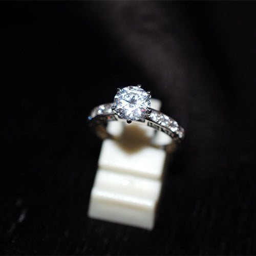 925 Sterling Silver Round Cubic Zirconia Solitaire with Prong Set Accent Ring