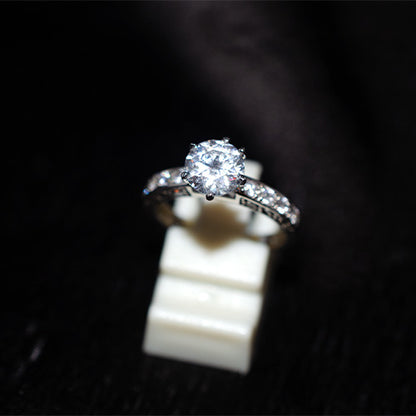 925 Sterling Silver Round Cubic Zirconia Solitaire with Prong Set Accent Ring