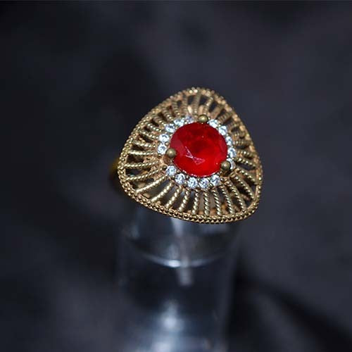 6 Carat Gold Plated Red Crystal Sunburst Statement Ring